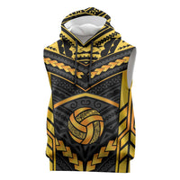 Custom Polynesia Beach Volleyball Sleeveless Hoodie Gold Polynesian Tribal Pattern - Polynesian Pride