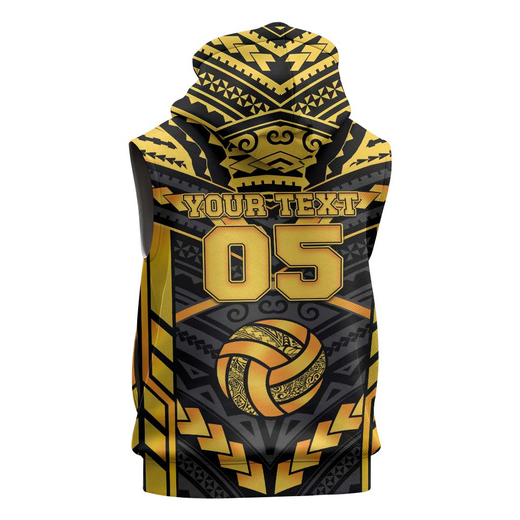 Custom Polynesia Beach Volleyball Sleeveless Hoodie Gold Polynesian Tribal Pattern - Polynesian Pride