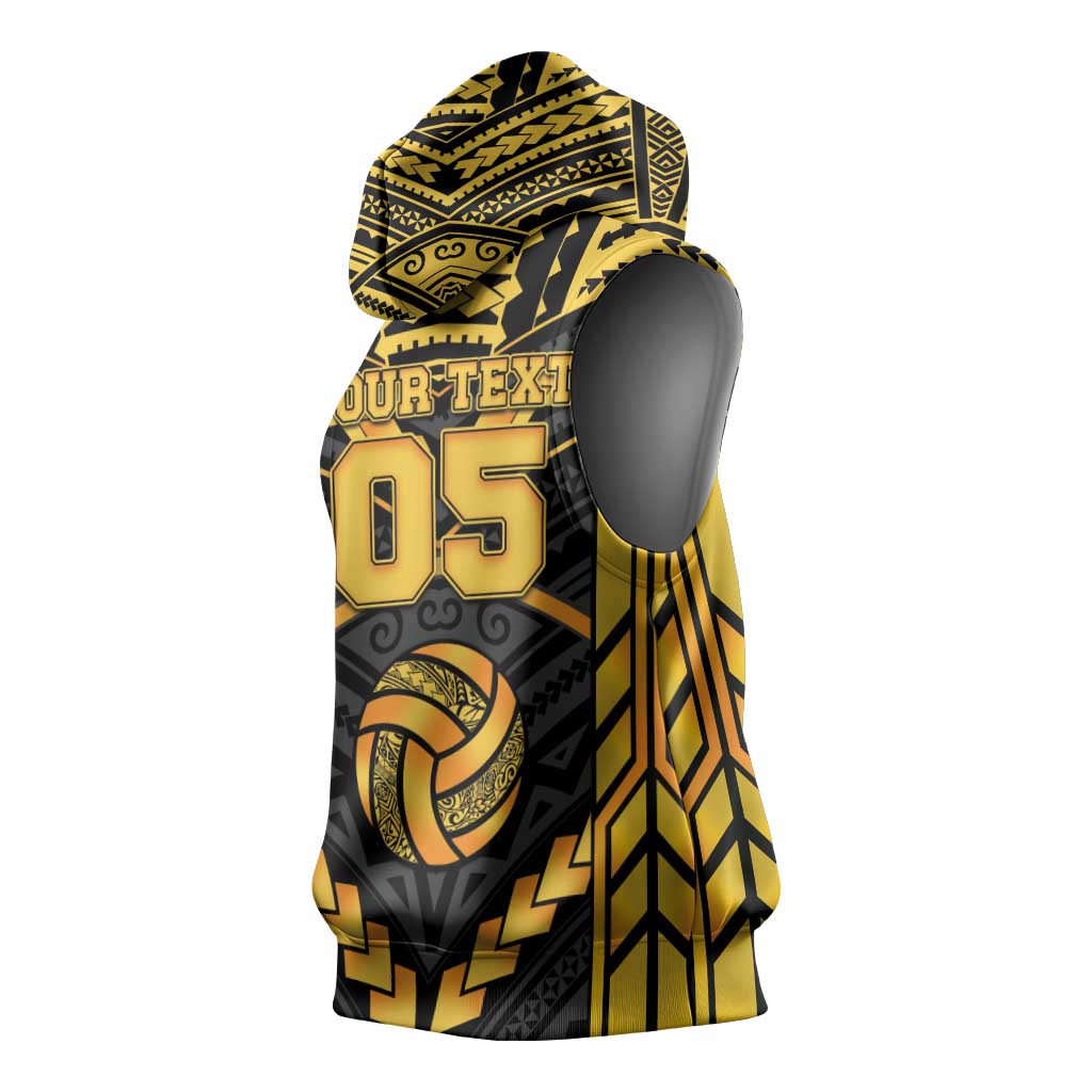 Custom Polynesia Beach Volleyball Sleeveless Hoodie Gold Polynesian Tribal Pattern - Polynesian Pride
