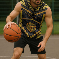 Custom Polynesia Beach Volleyball Sleeveless Hoodie Gold Polynesian Tribal Pattern - Polynesian Pride