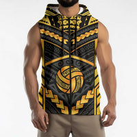 Custom Polynesia Beach Volleyball Sleeveless Zip Hoodie Gold Polynesian Tribal Pattern LT05 - Polynesian Pride