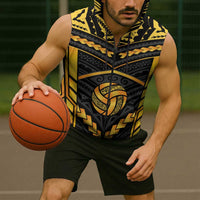 Custom Polynesia Beach Volleyball Sleeveless Zip Hoodie Gold Polynesian Tribal Pattern LT05 - Polynesian Pride