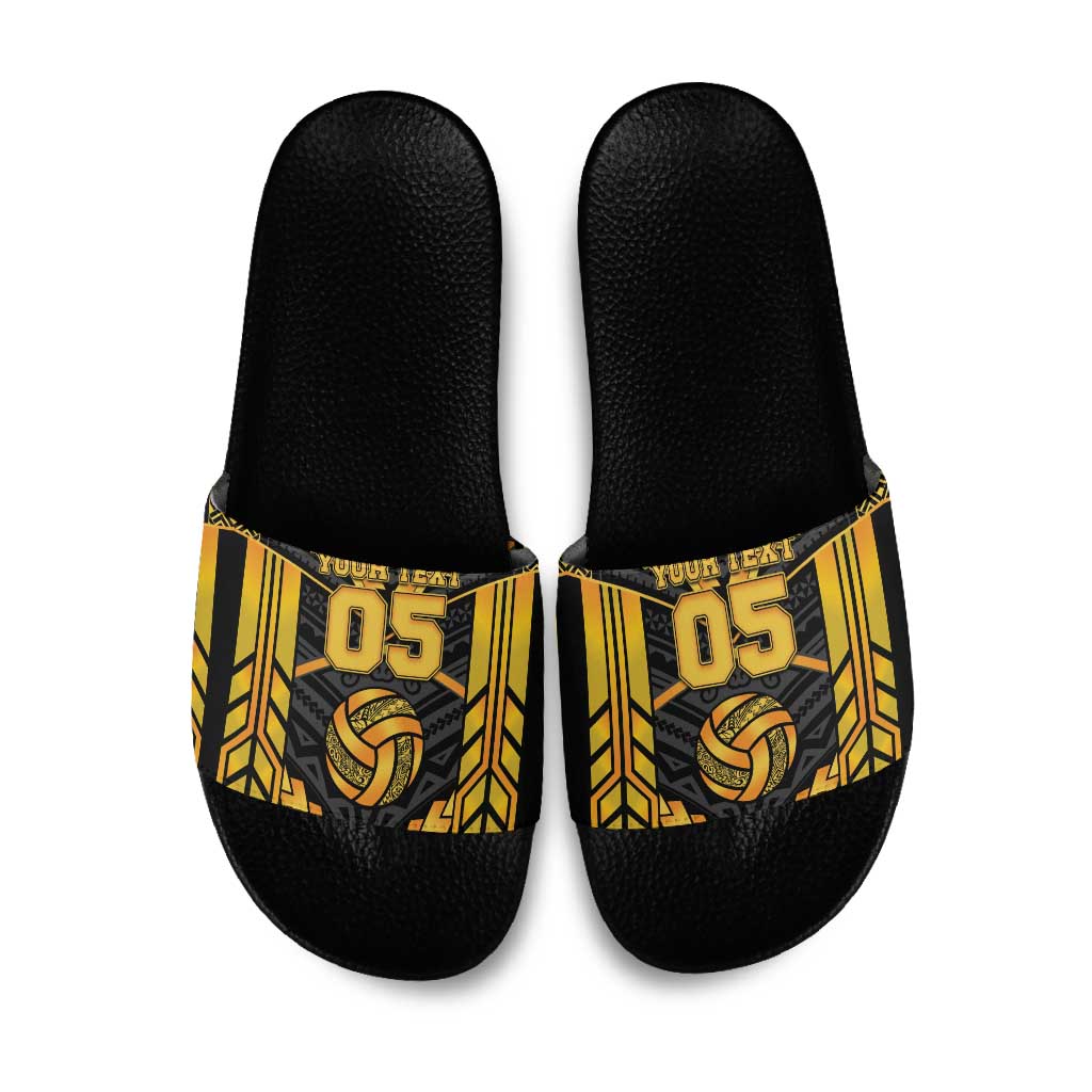 Custom Polynesia Beach Volleyball Slide Sandals Gold Polynesian Tribal Pattern - Polynesian Pride