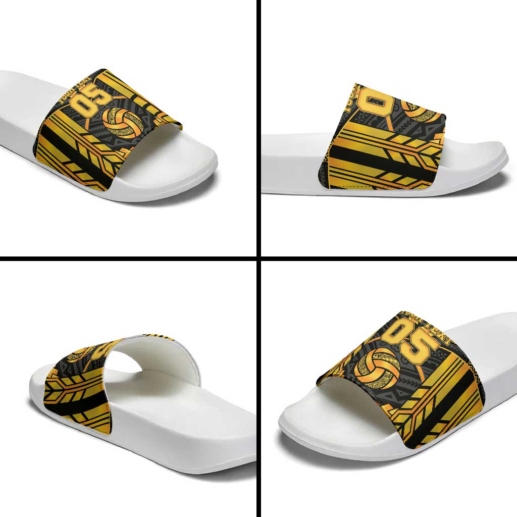Custom Polynesia Beach Volleyball Slide Sandals Gold Polynesian Tribal Pattern - Polynesian Pride