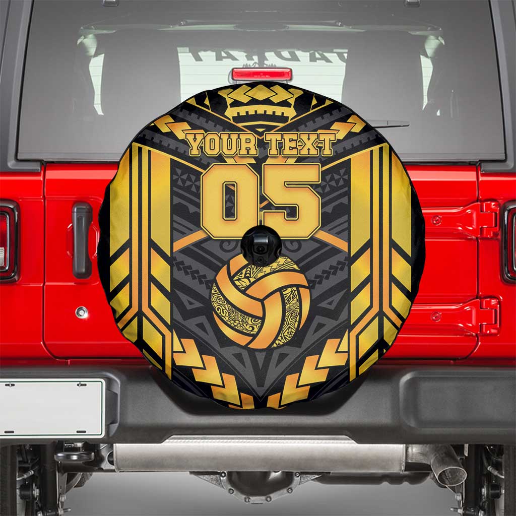 Custom Polynesia Beach Volleyball Spare Tire Cover Gold Polynesian Tribal Pattern - Polynesian Pride