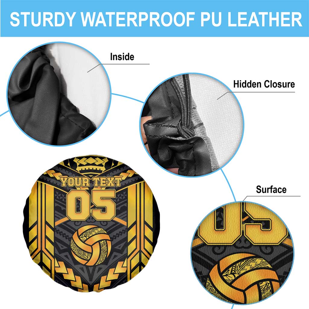 Custom Polynesia Beach Volleyball Spare Tire Cover Gold Polynesian Tribal Pattern - Polynesian Pride