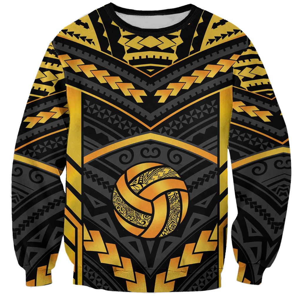 Custom Polynesia Beach Volleyball Sweatshirt Gold Polynesian Tribal Pattern LT05 Unisex Gold - Polynesian Pride