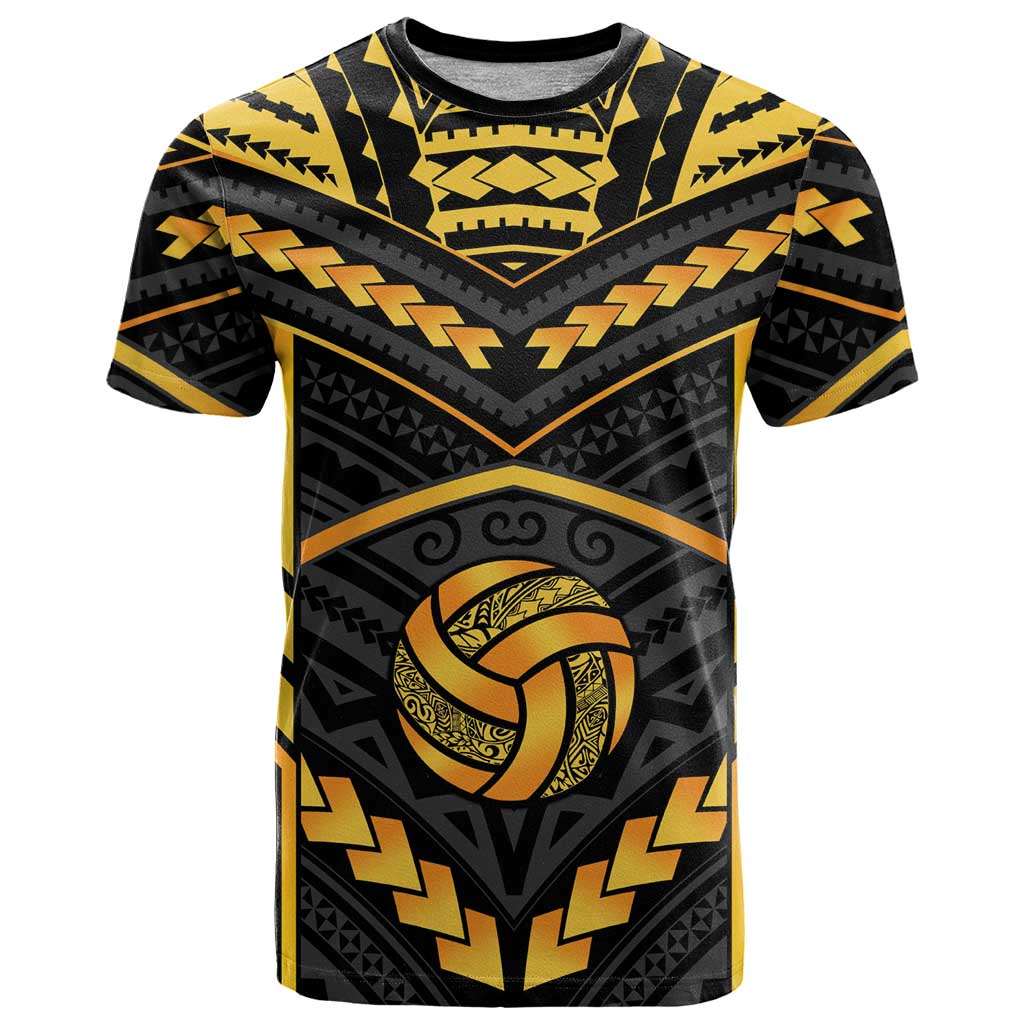 Custom Polynesia Beach Volleyball T Shirt Gold Polynesian Tribal Pattern - Polynesian Pride