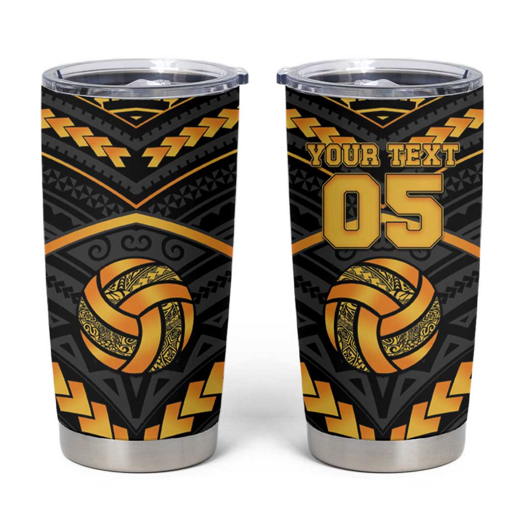 Custom Polynesia Beach Volleyball Tumbler Cup Gold Polynesian Tribal Pattern - Polynesian Pride