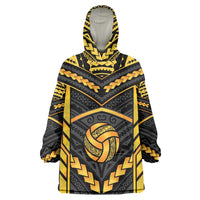 Custom Polynesia Beach Volleyball Wearable Blanket Hoodie Gold Polynesian Tribal Pattern LT05 One Size Gold - Polynesian Pride