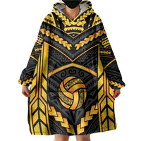 Custom Polynesia Beach Volleyball Wearable Blanket Hoodie Gold Polynesian Tribal Pattern LT05 - Polynesian Pride