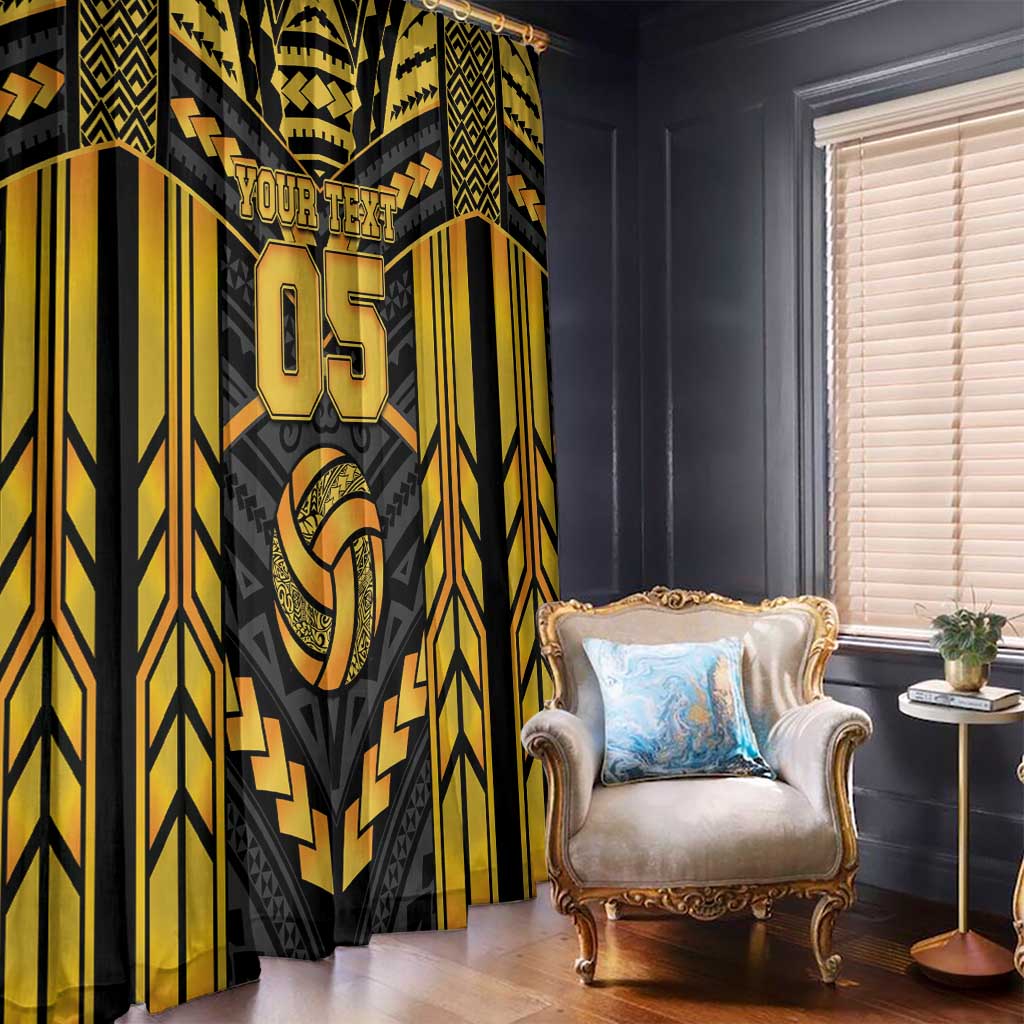 Custom Polynesia Beach Volleyball Window Curtain Gold Polynesian Tribal Pattern - Polynesian Pride
