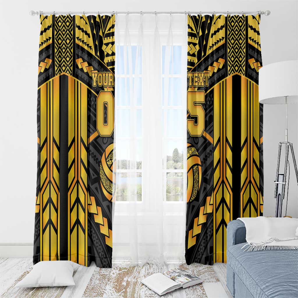 Custom Polynesia Beach Volleyball Window Curtain Gold Polynesian Tribal Pattern - Polynesian Pride