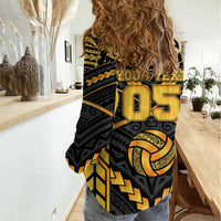 Custom Polynesia Beach Volleyball Women Casual Shirt Gold Polynesian Tribal Pattern - Polynesian Pride