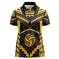 Custom Polynesia Beach Volleyball Women Polo Shirt Gold Polynesian Tribal Pattern - Polynesian Pride