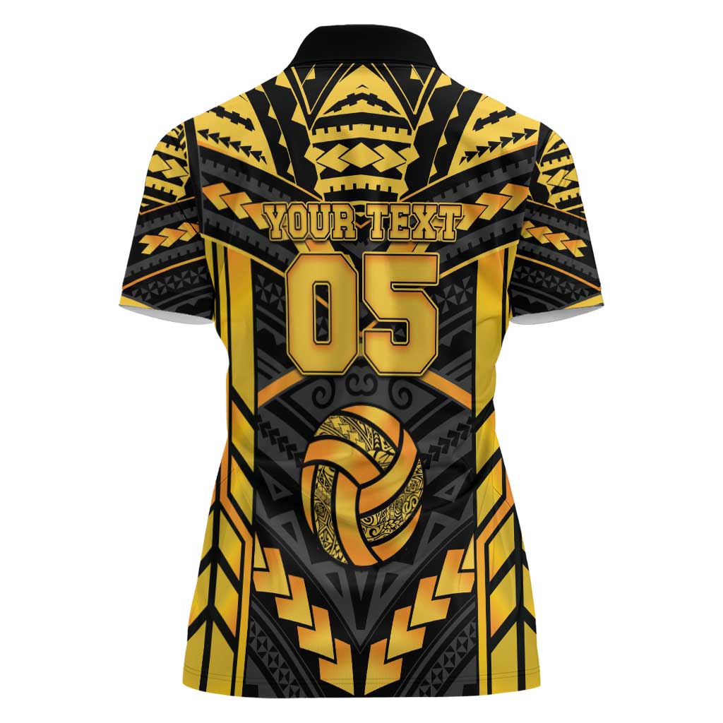 Custom Polynesia Beach Volleyball Women Polo Shirt Gold Polynesian Tribal Pattern - Polynesian Pride