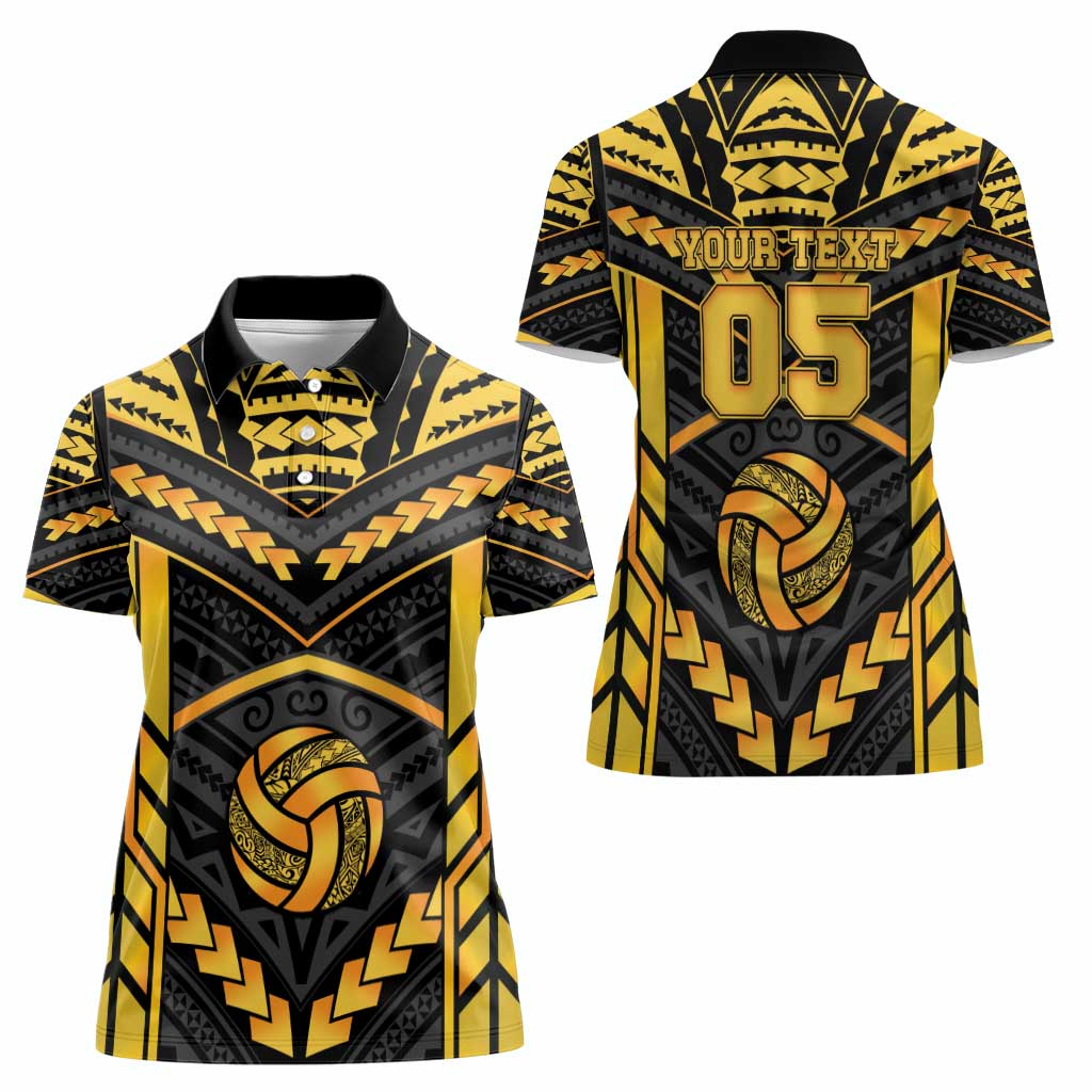 Custom Polynesia Beach Volleyball Women Polo Shirt Gold Polynesian Tribal Pattern - Polynesian Pride