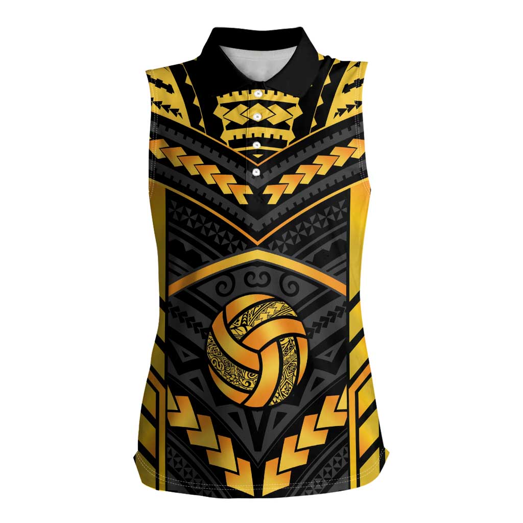 Custom Polynesia Beach Volleyball Women Sleeveless Polo Shirt Gold Polynesian Tribal Pattern LT05 Female Gold - Polynesian Pride