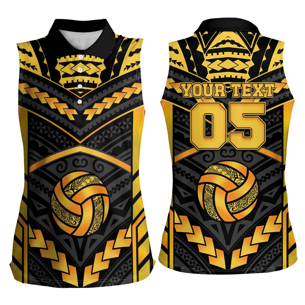 Custom Polynesia Beach Volleyball Women Sleeveless Polo Shirt Gold Polynesian Tribal Pattern LT05 - Polynesian Pride