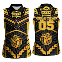 Custom Polynesia Beach Volleyball Women Sleeveless Polo Shirt Gold Polynesian Tribal Pattern LT05 - Polynesian Pride