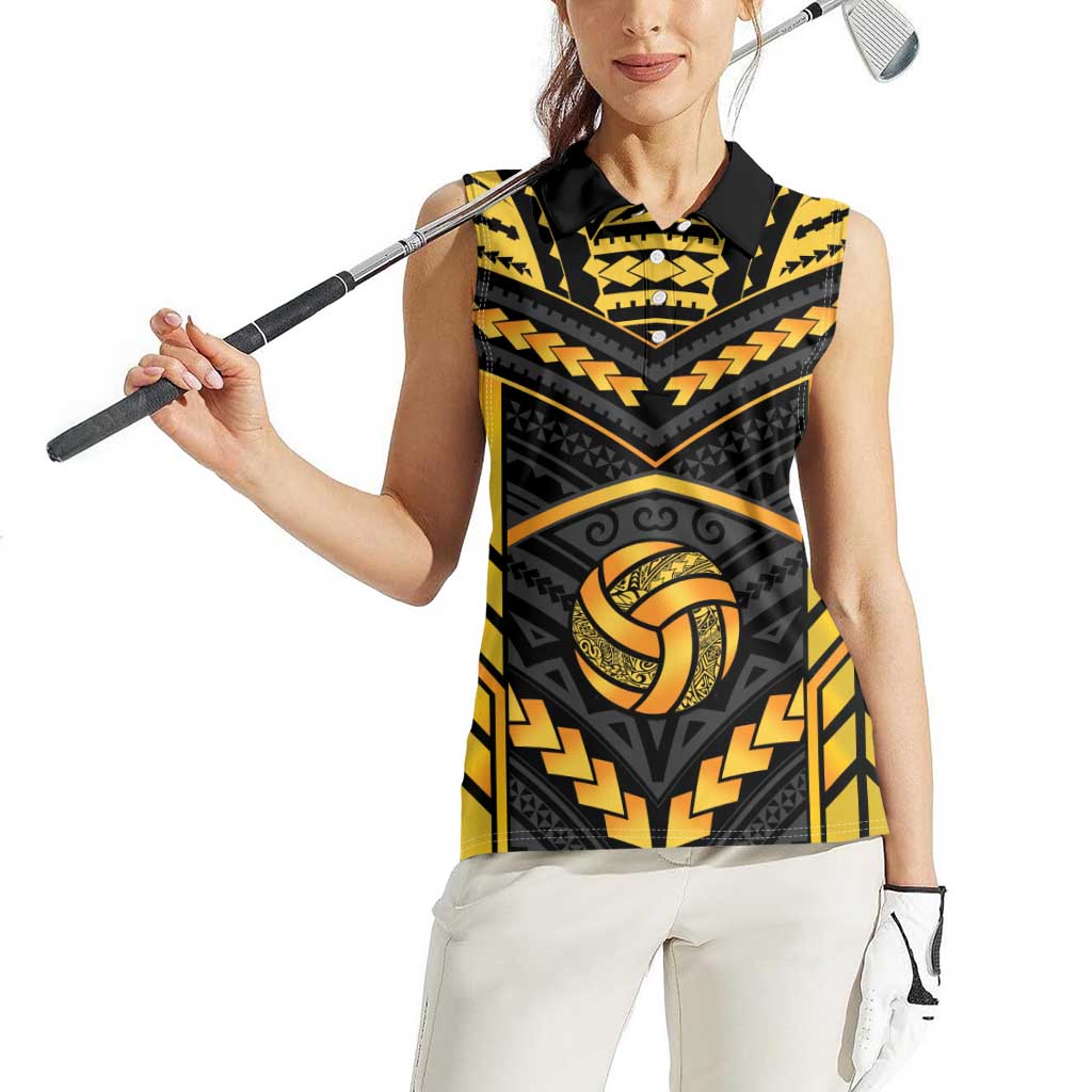 Custom Polynesia Beach Volleyball Women Sleeveless Polo Shirt Gold Polynesian Tribal Pattern LT05 - Polynesian Pride