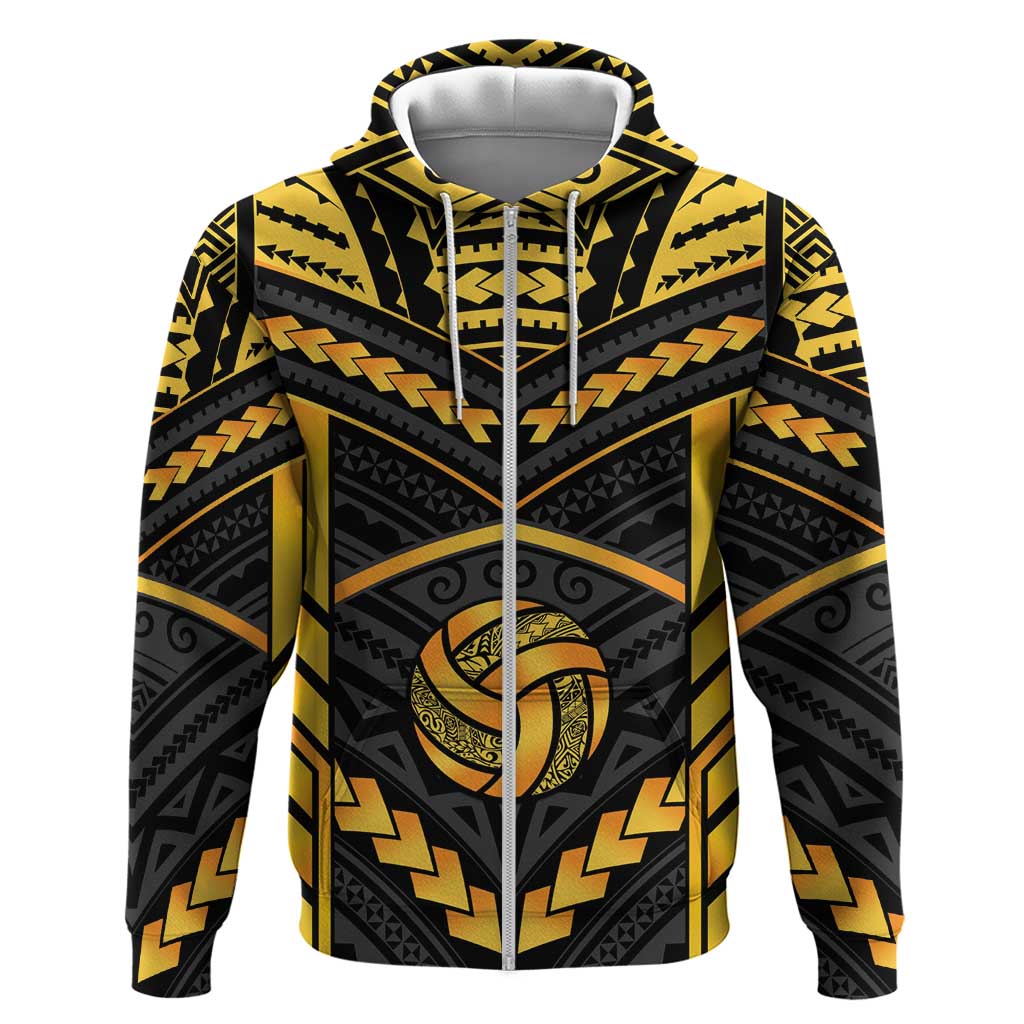 Custom Polynesia Beach Volleyball Zip Hoodie Gold Polynesian Tribal Pattern LT05 Zip Hoodie Gold - Polynesian Pride