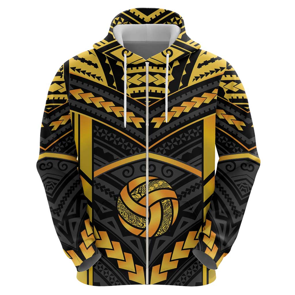 Custom Polynesia Beach Volleyball Zip Hoodie Gold Polynesian Tribal Pattern LT05 - Polynesian Pride