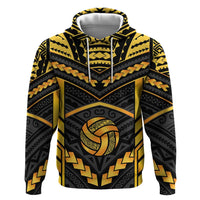 Custom Polynesia Beach Volleyball Zip Hoodie Gold Polynesian Tribal Pattern LT05 Pullover Hoodie Gold - Polynesian Pride