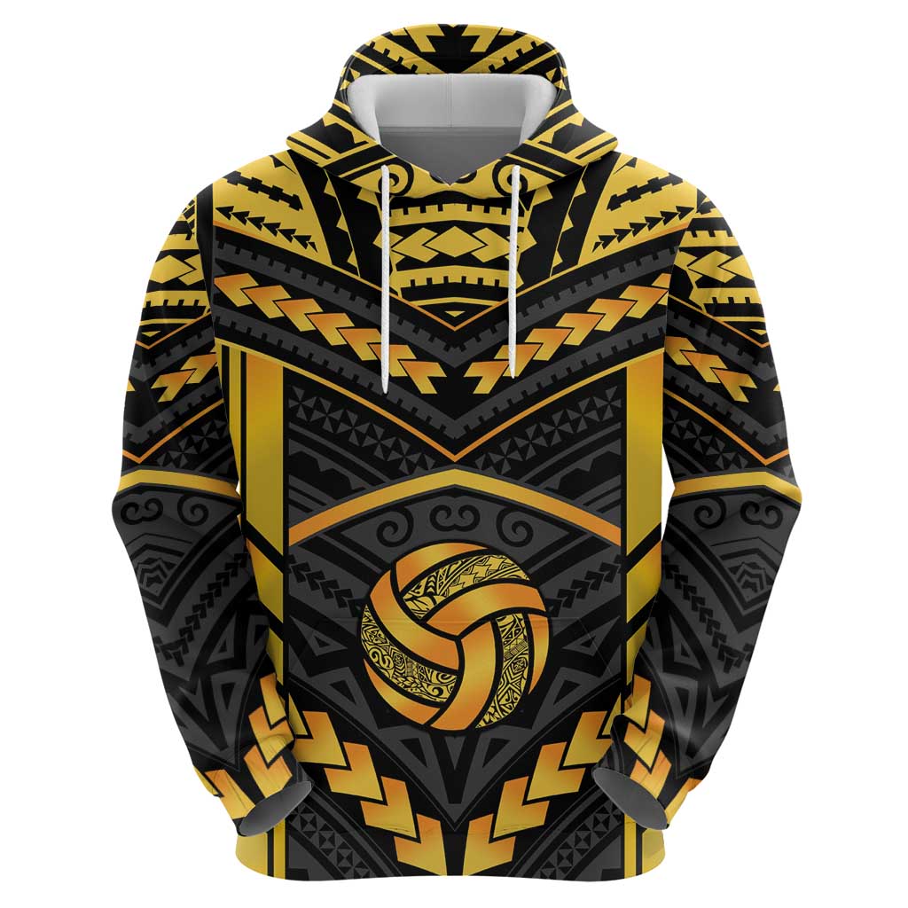 Custom Polynesia Beach Volleyball Zip Hoodie Gold Polynesian Tribal Pattern LT05 - Polynesian Pride