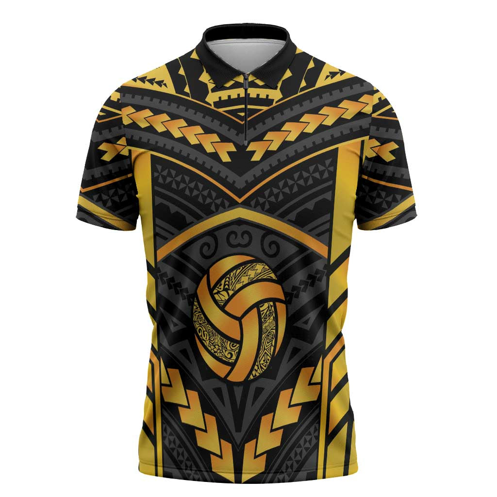 Custom Polynesia Beach Volleyball Zipper Polo Shirt Gold Polynesian Tribal Pattern LT05 Gold - Polynesian Pride