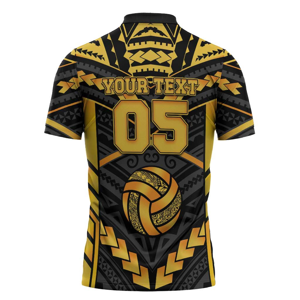 Custom Polynesia Beach Volleyball Zipper Polo Shirt Gold Polynesian Tribal Pattern LT05 - Polynesian Pride