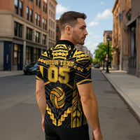 Custom Polynesia Beach Volleyball Zipper Polo Shirt Gold Polynesian Tribal Pattern LT05 - Polynesian Pride