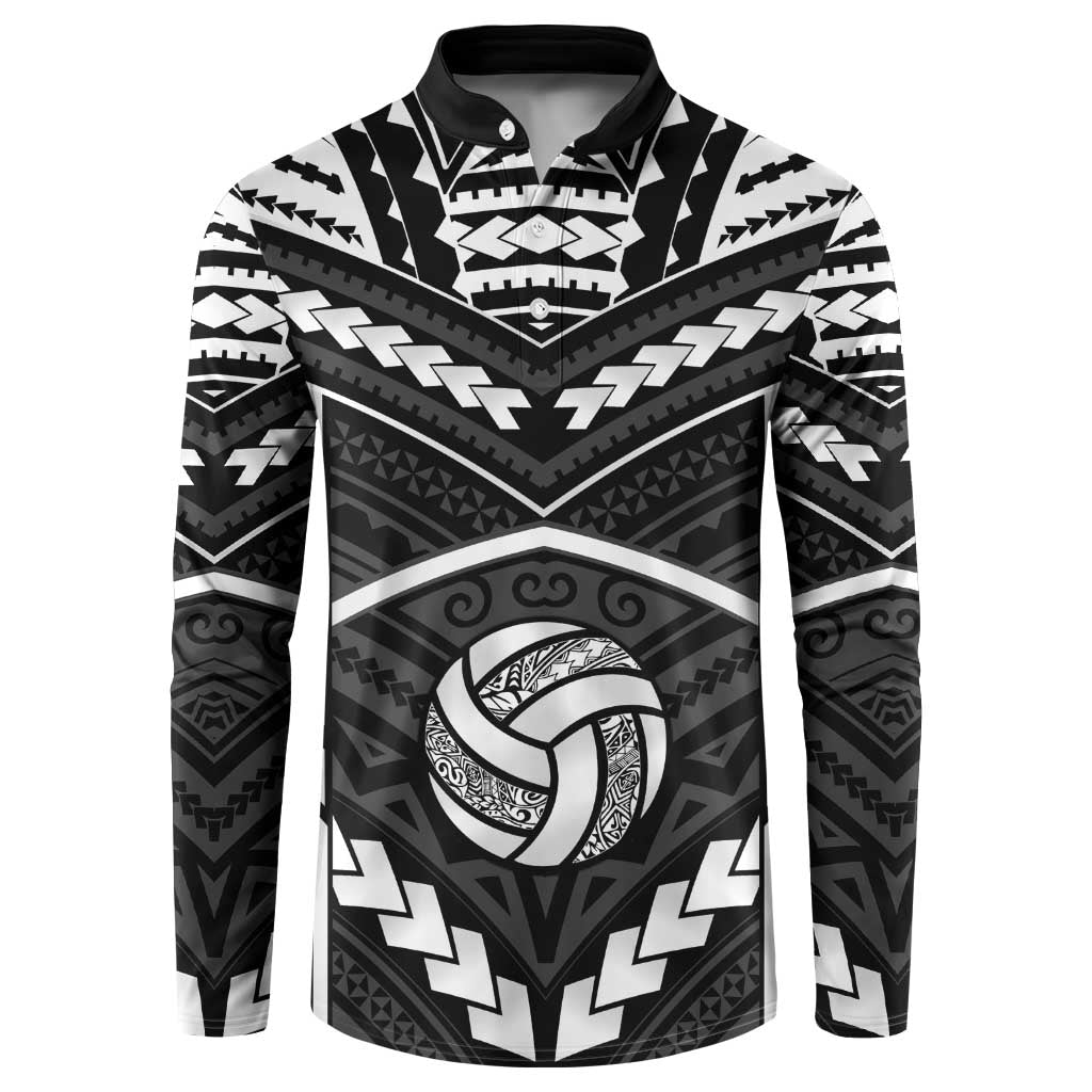 Custom Polynesia Beach Volleyball Button Sweatshirt Polynesian Tribal Pattern LT05 Black - Polynesian Pride