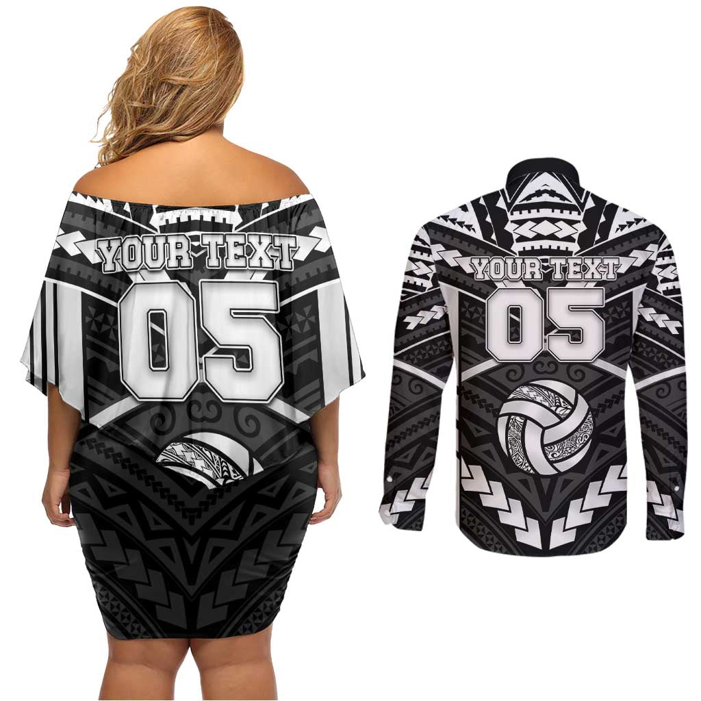 Custom Polynesia Beach Volleyball Couples Matching Off Shoulder Short Dress and Long Sleeve Button Shirt Polynesian Tribal Pattern LT05 - Polynesian Pride