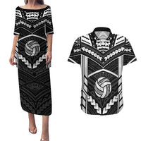 Custom Polynesia Beach Volleyball Couples Matching Puletasi and Hawaiian Shirt Polynesian Tribal Pattern LT05 Black - Polynesian Pride