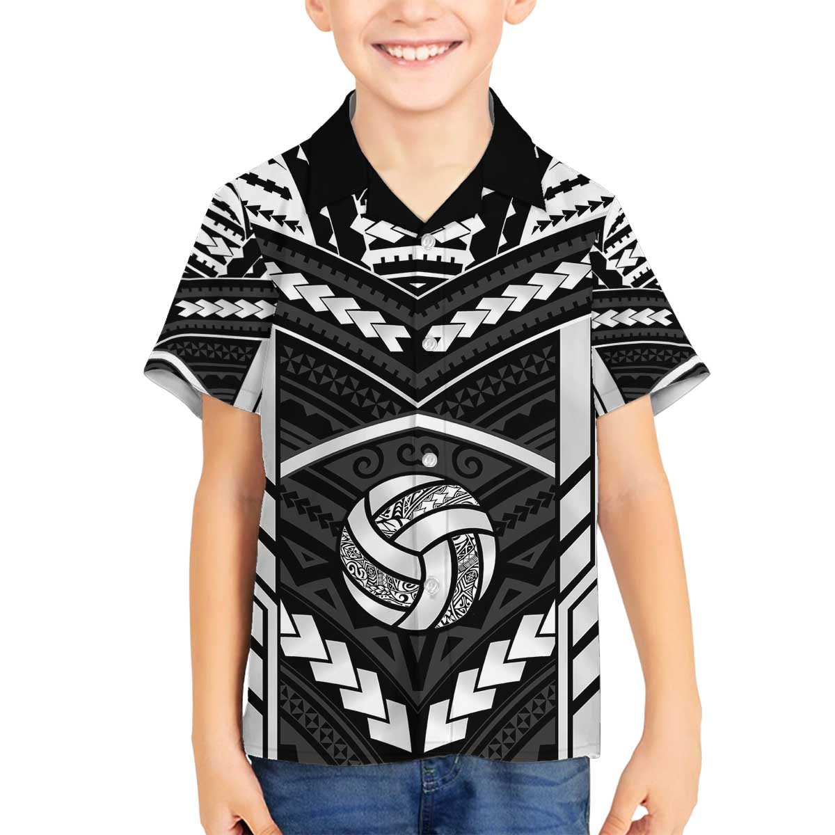 Custom Polynesia Beach Volleyball Family Matching Off The Shoulder Long Sleeve Dress and Hawaiian Shirt Polynesian Tribal Pattern - Polynesian Pride