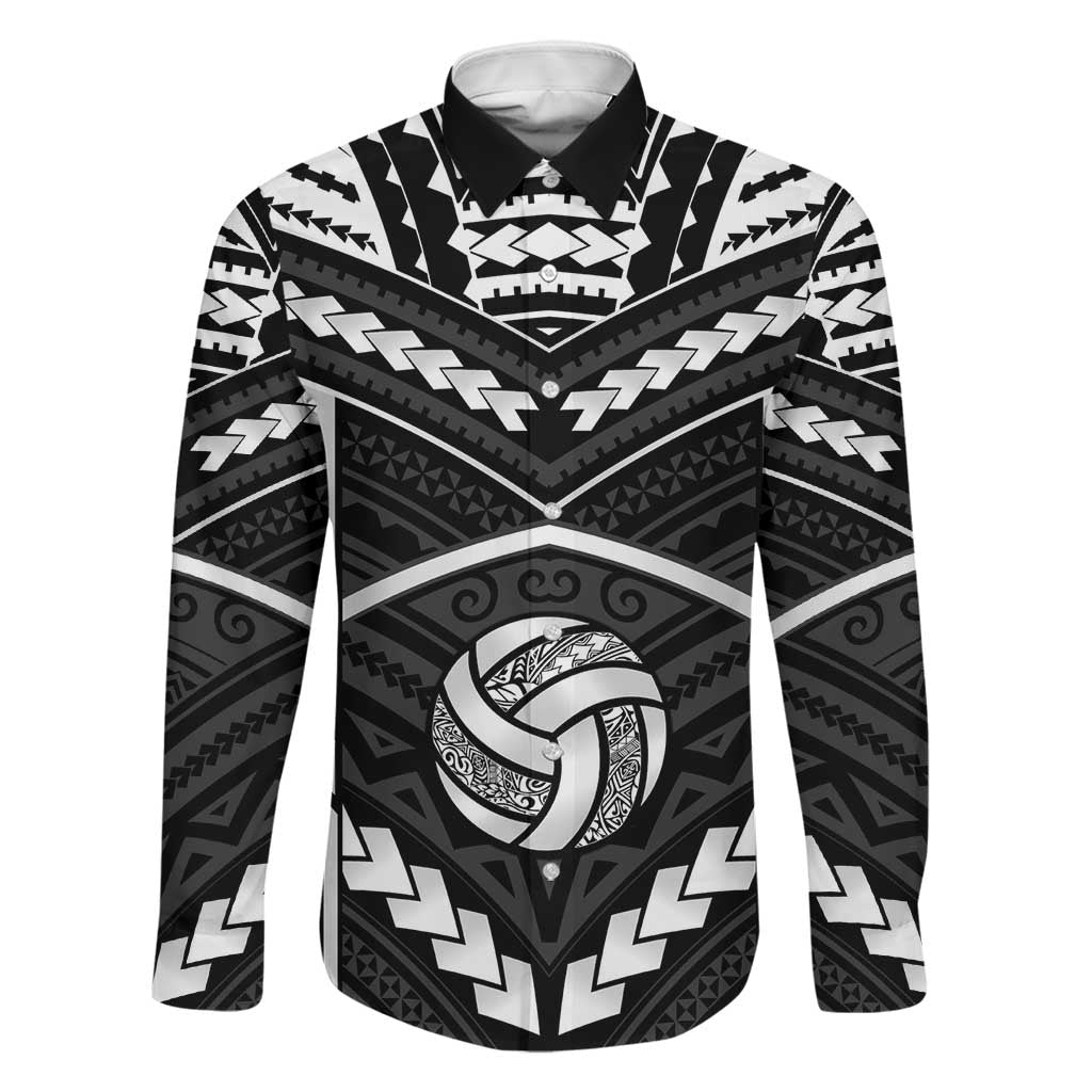 Custom Polynesia Beach Volleyball Family Matching Puletasi and Hawaiian Shirt Polynesian Tribal Pattern LT05 Dad's Shirt - Long Sleeve Black - Polynesian Pride