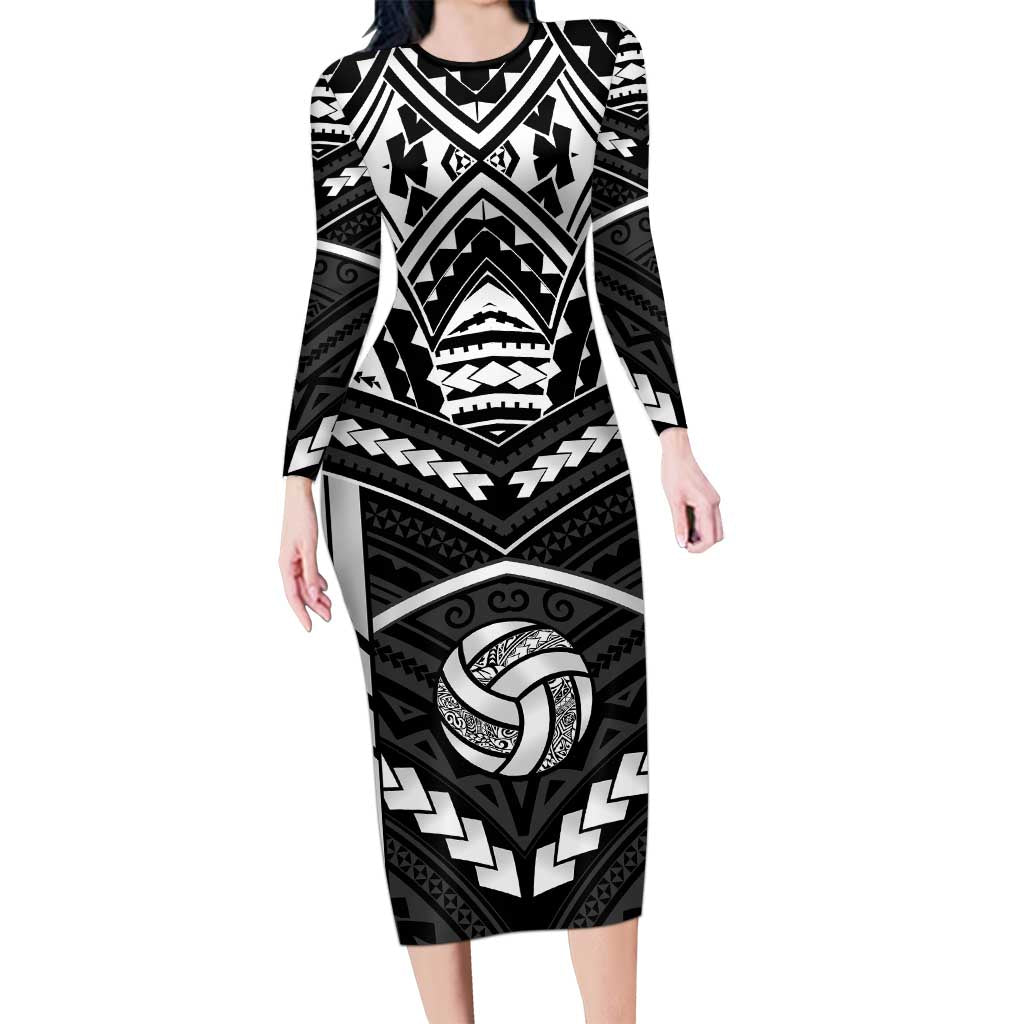 Custom Polynesia Beach Volleyball Long Sleeve Bodycon Dress Polynesian Tribal Pattern - Polynesian Pride