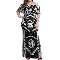 Custom Polynesia Beach Volleyball Off Shoulder Maxi Dress Polynesian Tribal Pattern LT05 Women Black - Polynesian Pride