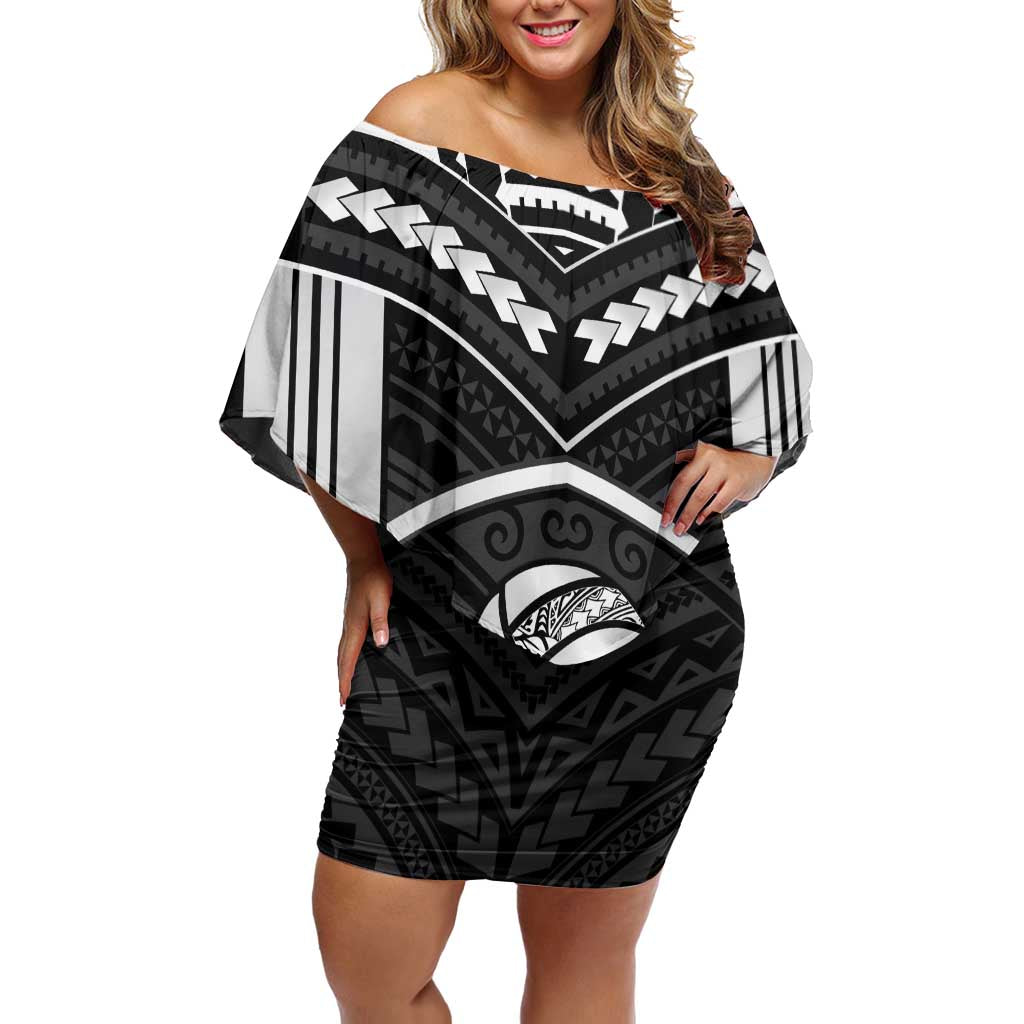 Custom Polynesia Beach Volleyball Off Shoulder Short Dress Polynesian Tribal Pattern LT05 Women Black - Polynesian Pride