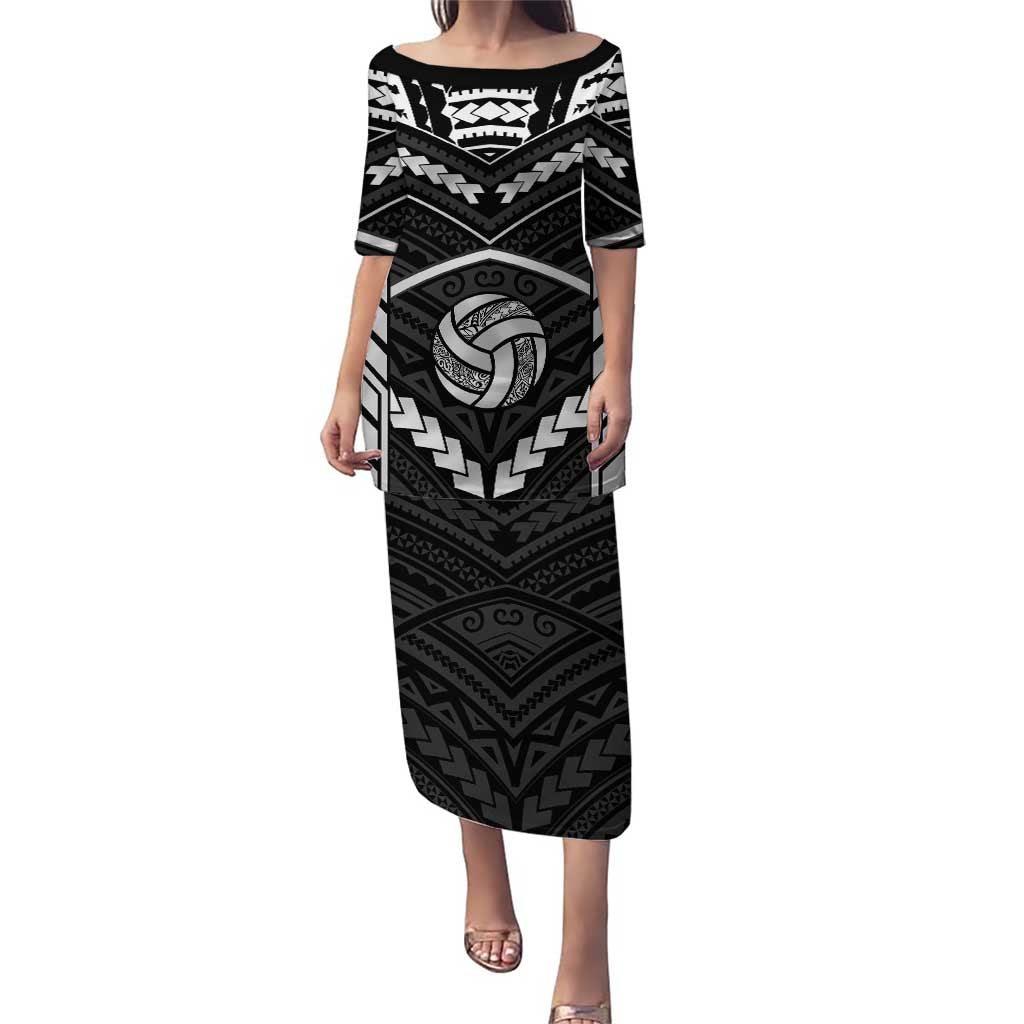 Custom Polynesia Beach Volleyball Puletasi Polynesian Tribal Pattern LT05 Long Dress Black - Polynesian Pride