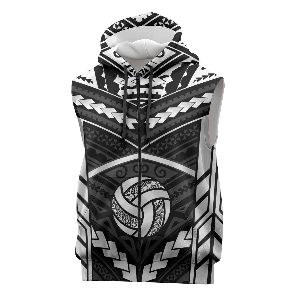 Custom Polynesia Beach Volleyball Sleeveless Zip Hoodie Polynesian Tribal Pattern LT05 Black - Polynesian Pride