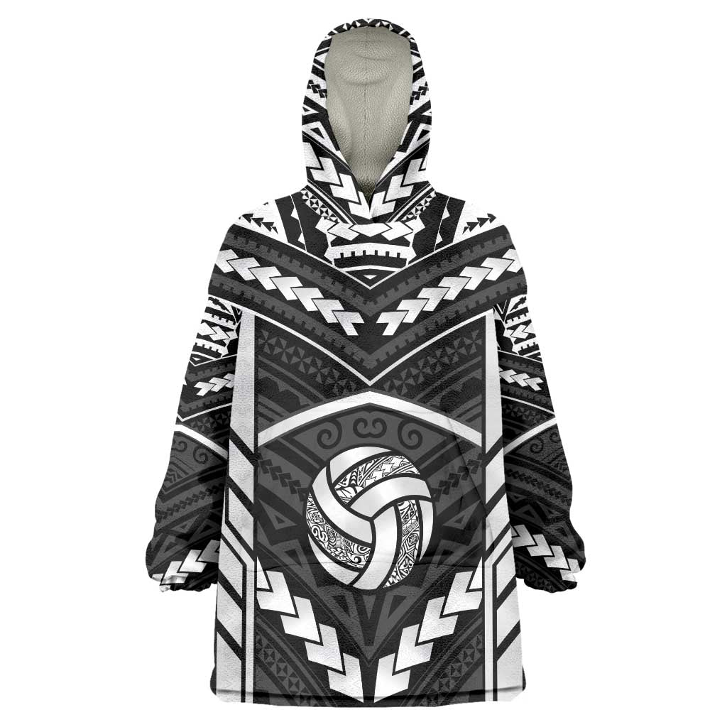 Custom Polynesia Beach Volleyball Wearable Blanket Hoodie Polynesian Tribal Pattern LT05 One Size Black - Polynesian Pride