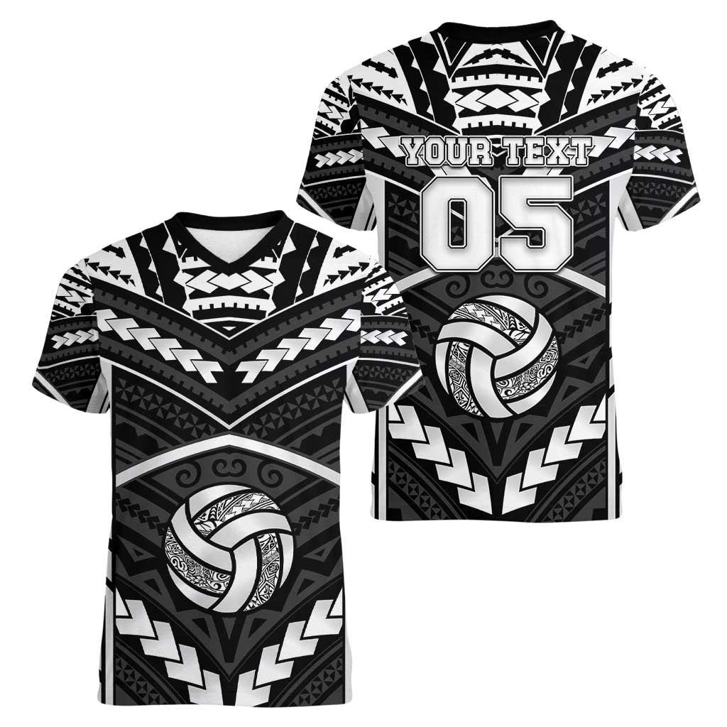 Custom Polynesia Beach Volleyball Women V-Neck T-Shirt Polynesian Tribal Pattern - Polynesian Pride