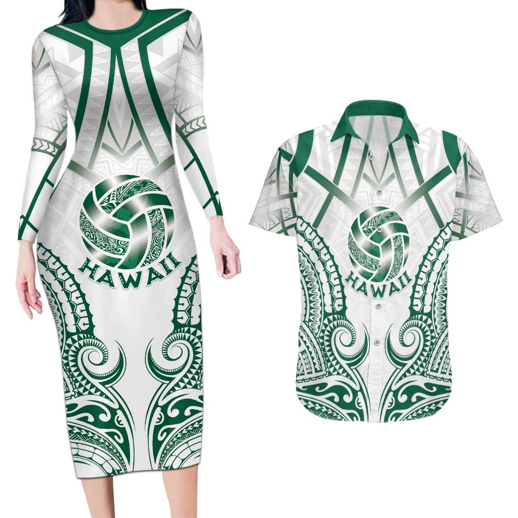 Custom Hawaii Volleyball Couples Matching Long Sleeve Bodycon Dress and Hawaiian Shirt Polynesian Pattern - Polynesian Pride