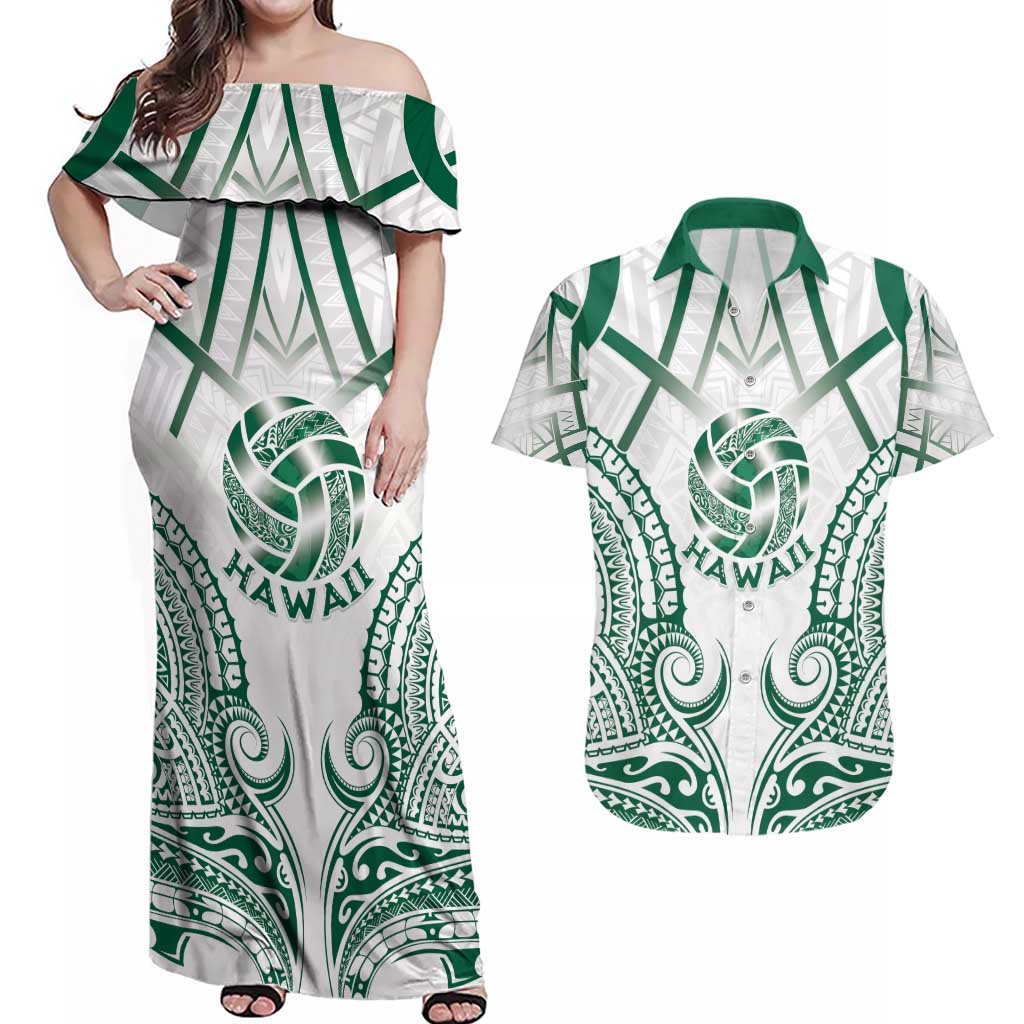 Custom Hawaii Volleyball Couples Matching Off Shoulder Maxi Dress and Hawaiian Shirt Polynesian Pattern - Polynesian Pride