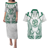Custom Hawaii Volleyball Couples Matching Puletasi and Hawaiian Shirt Polynesian Pattern LT05 Teal - Polynesian Pride