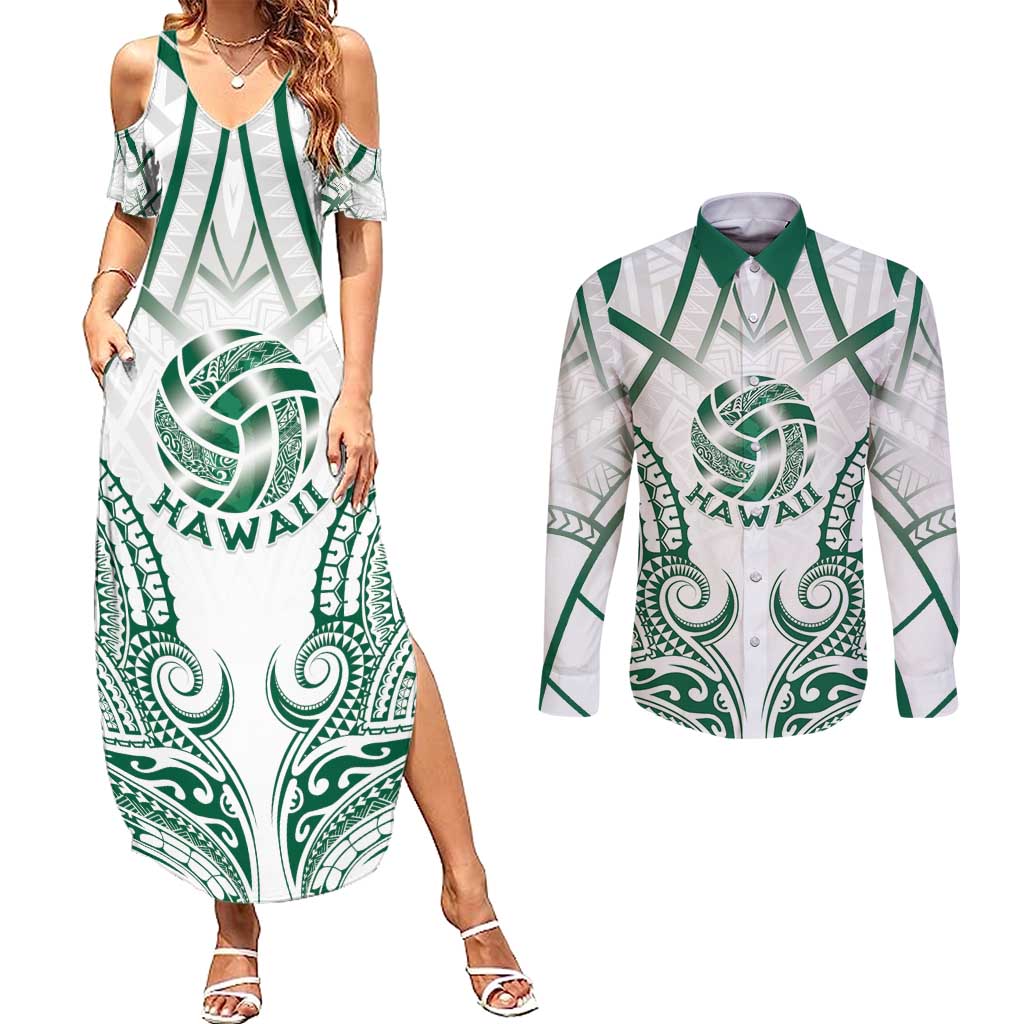 Custom Hawaii Volleyball Couples Matching Summer Maxi Dress and Long Sleeve Button Shirt Polynesian Pattern - Polynesian Pride