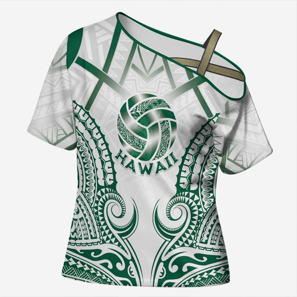 Custom Hawaii Volleyball Cross Shoulder Shirt Polynesian Pattern LT05 Female Teal - Polynesian Pride