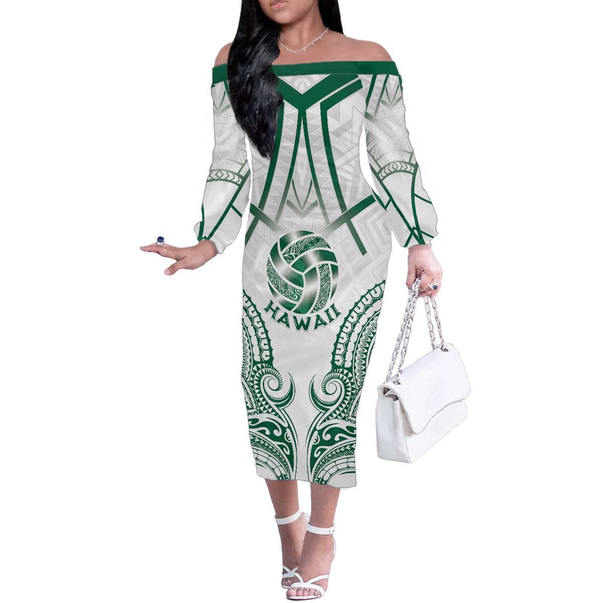 Custom Hawaii Volleyball Family Matching Off The Shoulder Long Sleeve Dress and Hawaiian Shirt Polynesian Pattern - Polynesian Pride